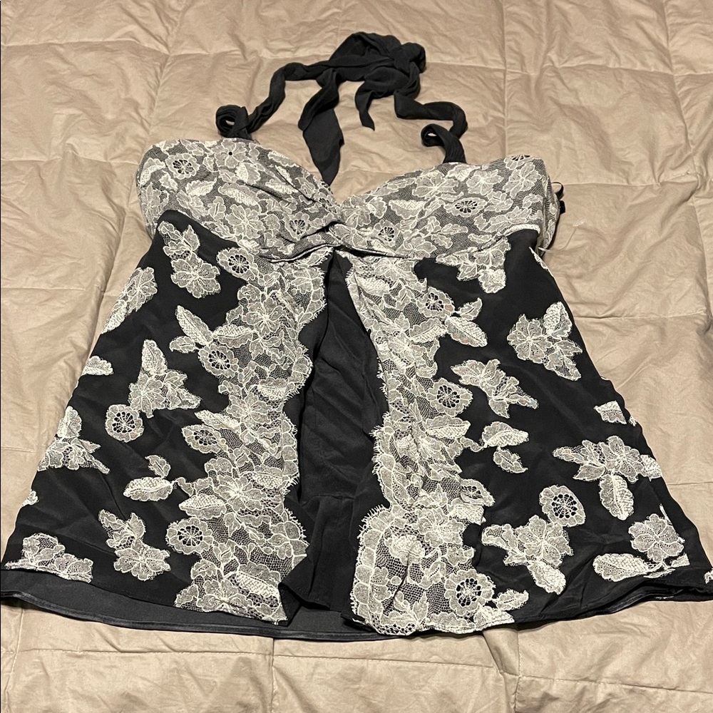 White House Black Market Black and White Lace Halter Top